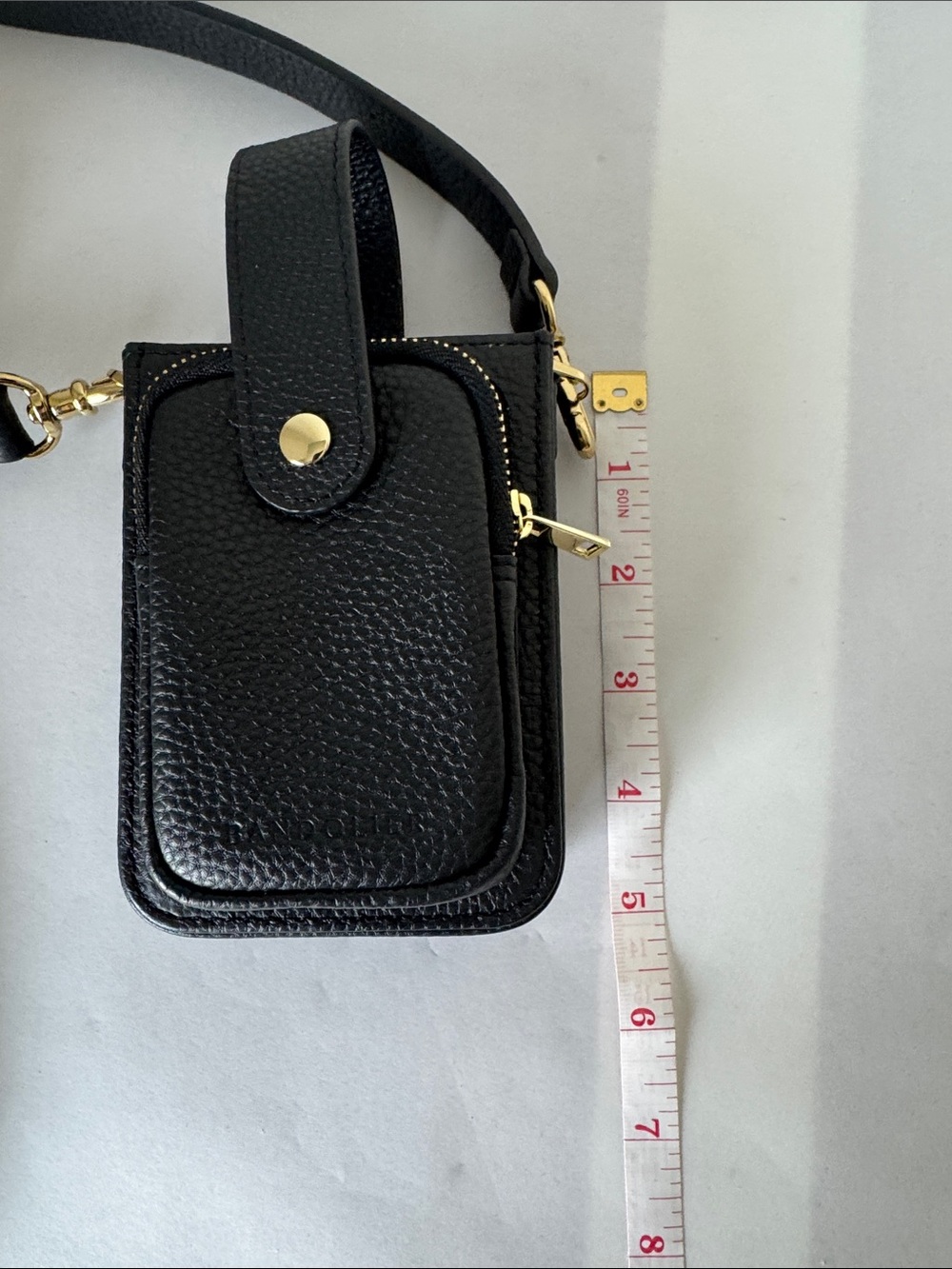 Bandolier Black Leather Crossbody Phone Pouch with Gold Hardware - Picture 4 of 5